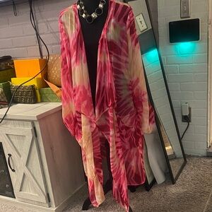 Pink Tie-Dye Women's Sheer Blouse